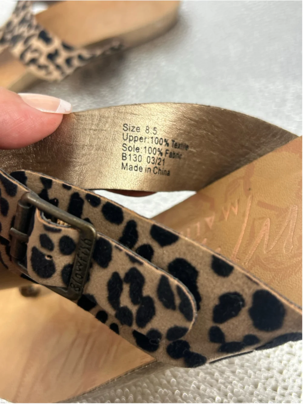 Women's Blowfish Tan Black Leopard Print Sandals Size 8.5